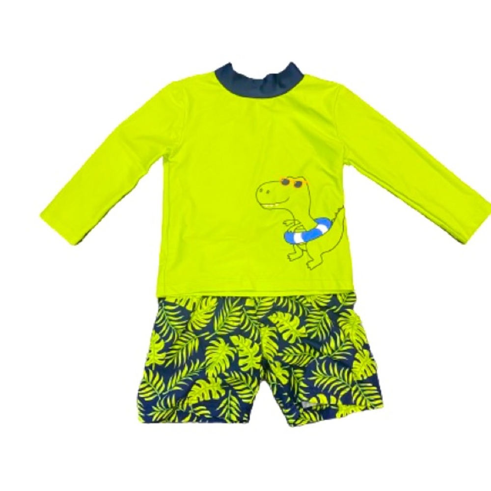 HB lime green/dinosaur toddler boy’s swim set — size 2T